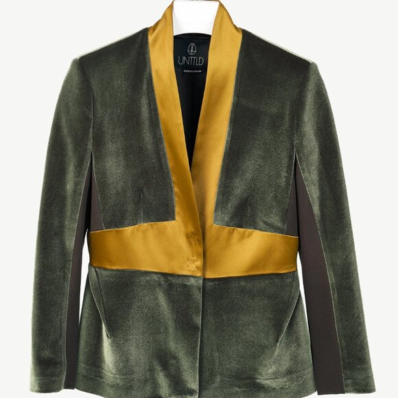 UNTTLD AW/18 Rafael Green Velvet Satin-Trim Blazer - Picture 2 of 9
